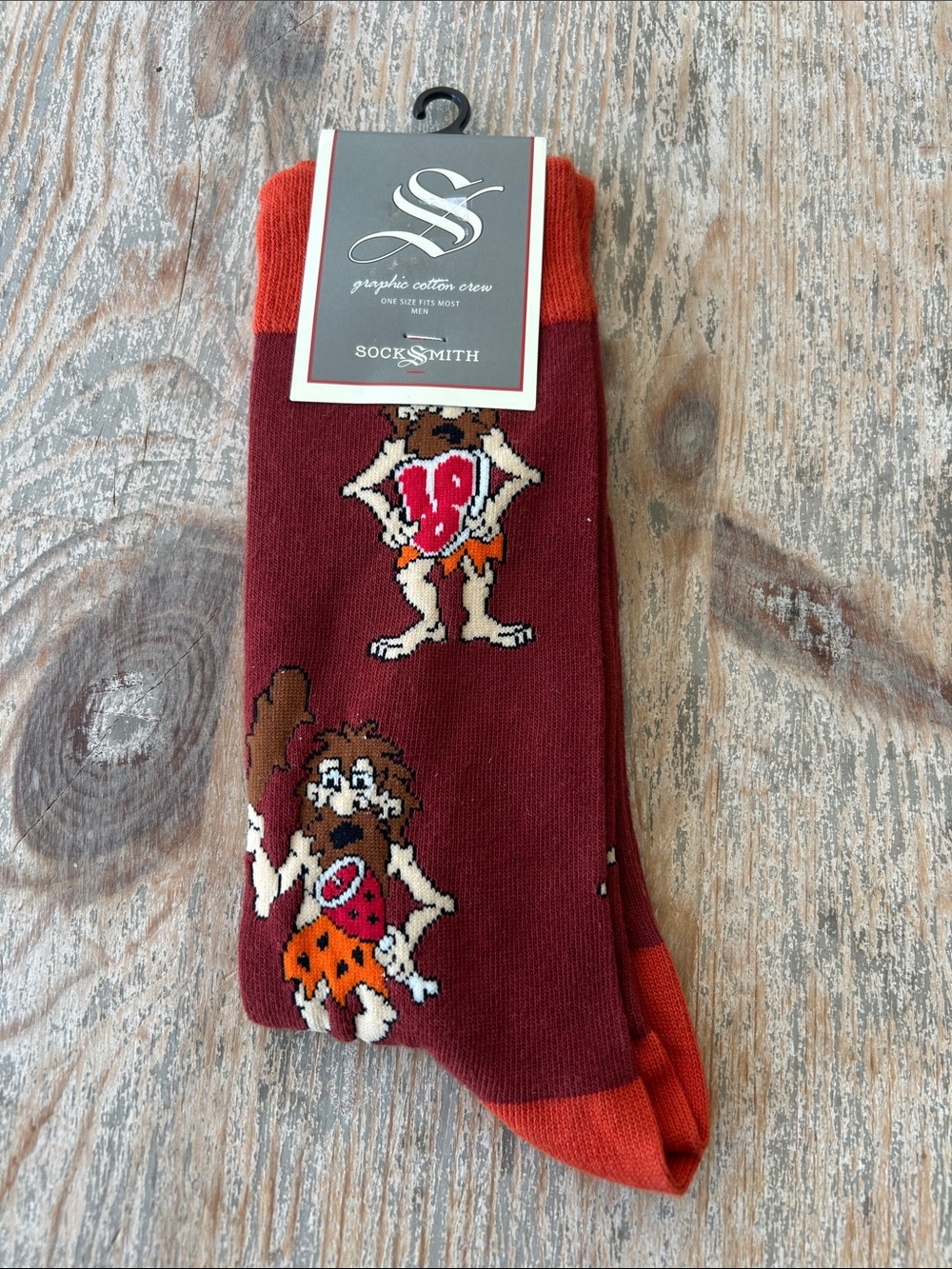 Socksmith Men’s Burgundy Caveman Graphic Crew Socks
